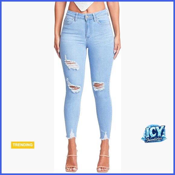 Mid-Rise Skinny Ankle Jeans with Frayed Hem and Heart-Shaped Stitching